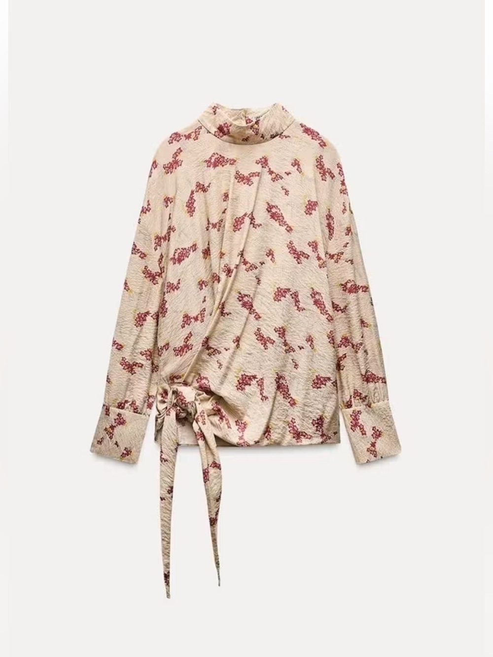 Zara ZW Collection Printed Floral Tie Front Top L